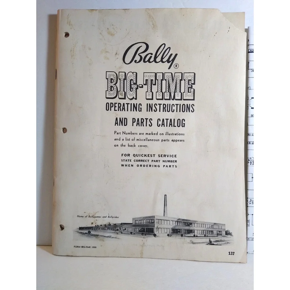 Bally Big Time Pinball Bingo Machine Vintage Service Manual And Schematic 1956